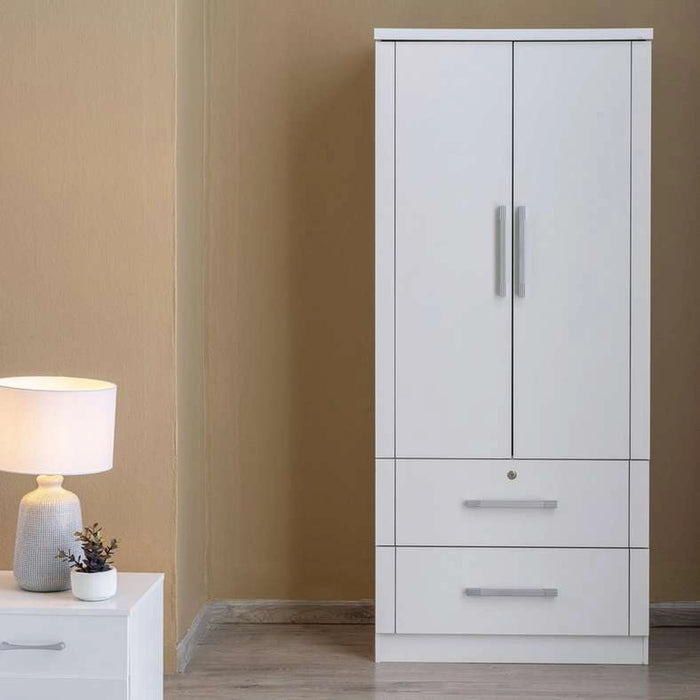 Arlin 2 Door Wardrobe With 2 Drawer - White