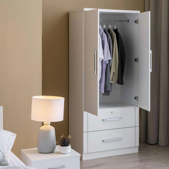 Arlin 2 Door Wardrobe With 2 Drawer - White
