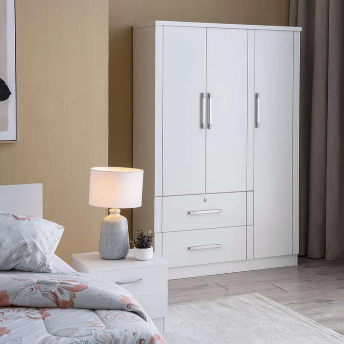 Arlin 3 Door Wardrobe With 2 Drawer - White