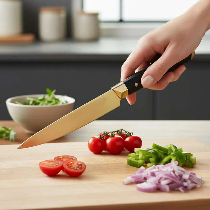 Armas Santoku Knife 31.5Cm -Gold & Black