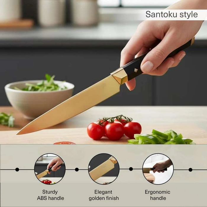 Armas Santoku Knife 31.5Cm -Gold & Black