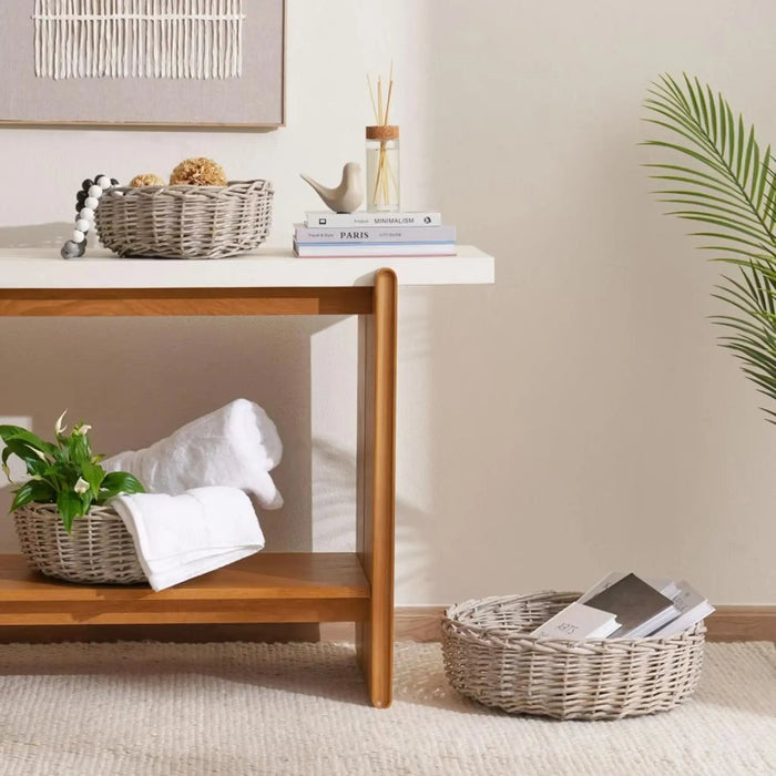 Aronica Willow Round Storage Basket 33X12X22Cm- Grey PAN HOME