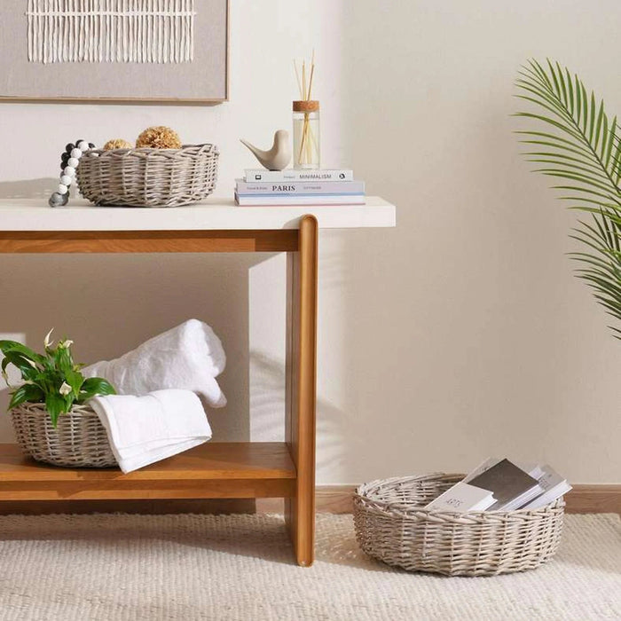Aronica Willow Round Storage Basket 39.5X13.5X28Cm- Grey Pan Home