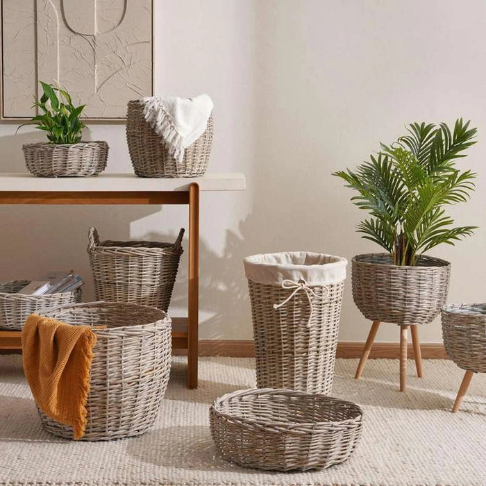 Aronica Willow Storage Basket With Handle 35X30X24Cm- Grey Pan Home