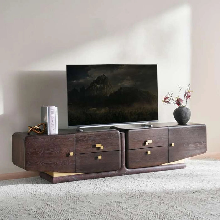 Arosa Tv Unit Up To 80 Inches With 2 Door & 4 Drawer Marble - Wenge