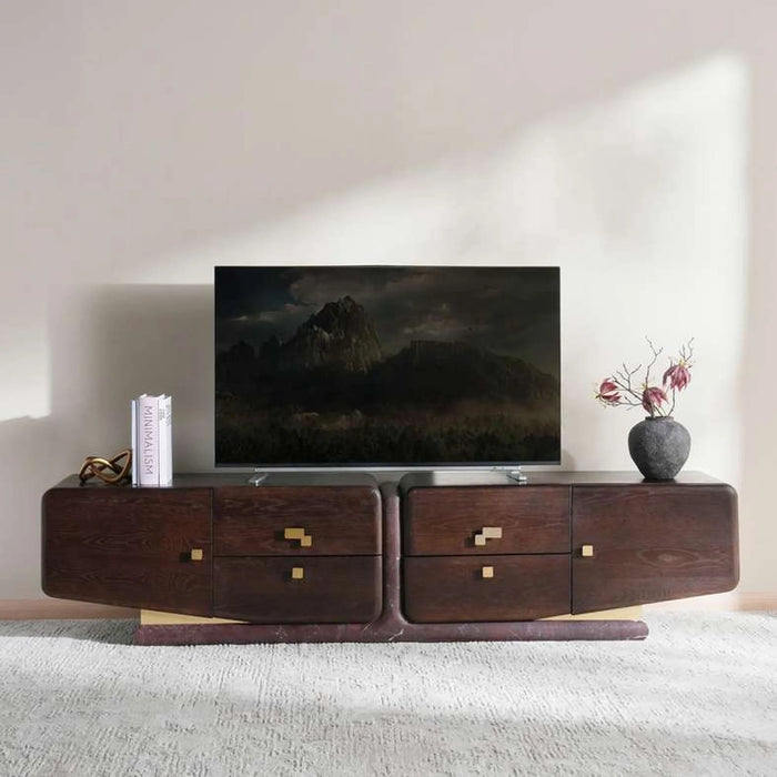 Arosa Tv Unit Up To 80 Inches With 2 Door & 4 Drawer Marble - Wenge