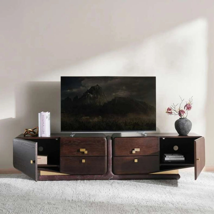 Arosa Tv Unit Up To 80 Inches With 2 Door & 4 Drawer Marble - Wenge