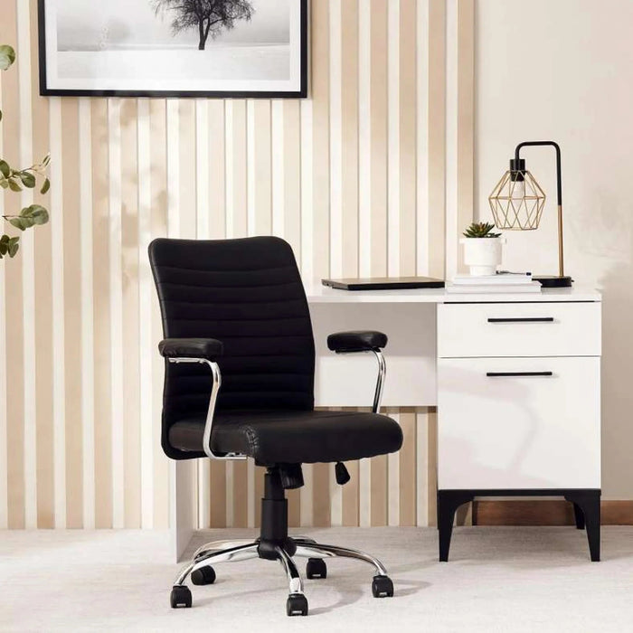 Arries Office Medium Back Chair Pu - Black Silver Pan Home