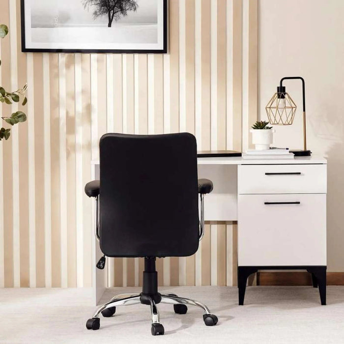 Arries Office Medium Back Chair Pu - Black Silver Pan Home