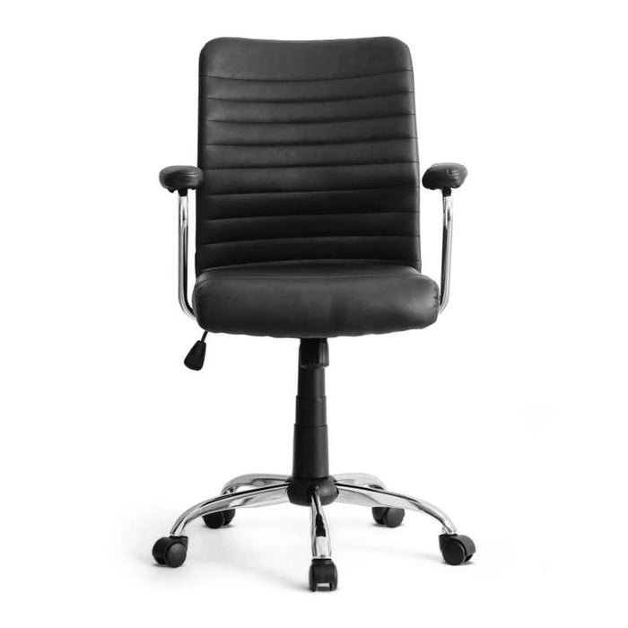 Arries Office Medium Back Chair Pu - Black Silver Pan Home