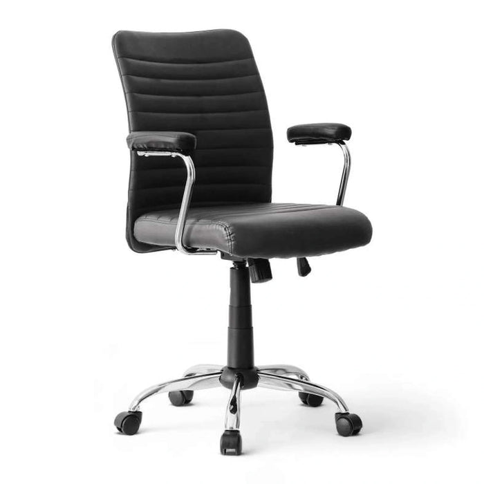 Arries Office Medium Back Chair Pu - Black Silver Pan Home