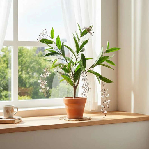 Artificial Bridal Veil Jasmine Plant In Pot H60Cm - White Pan Home