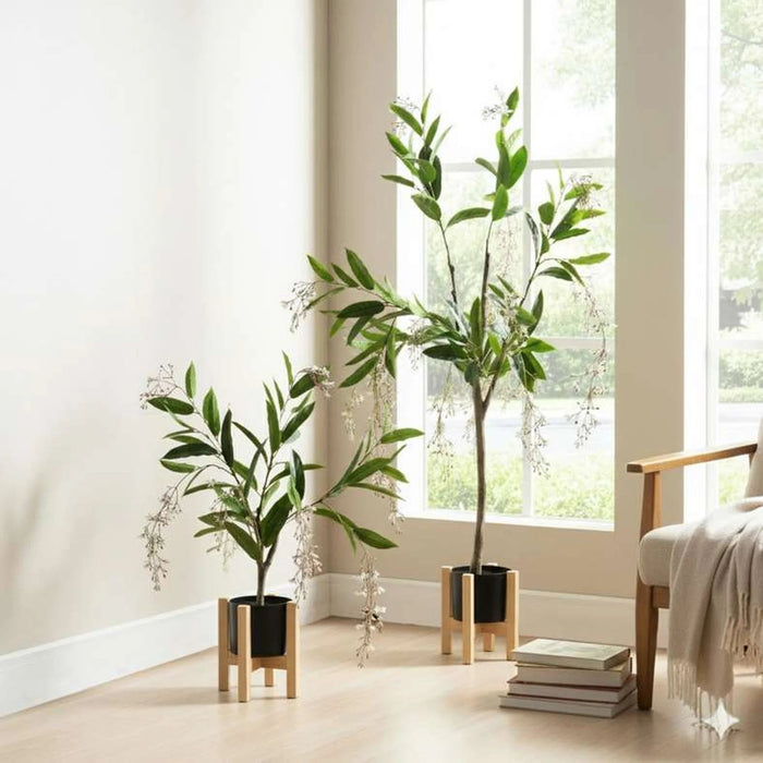 Artificial Bridal Veil Jasmine Plant In Pot H60Cm - White Pan Home