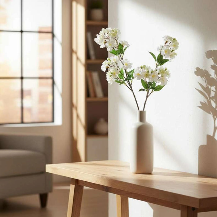 Artificial Cherry Stem Flower H80Cm - White/Green