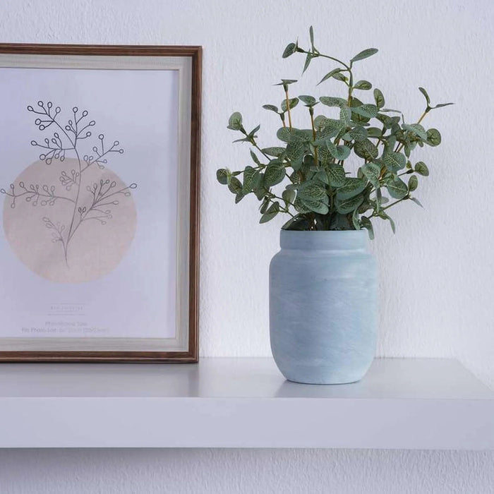 Artificial Eucalyptus In Blue Ceramic Pot 17.78X17.78X27.94Cm - Green Pan Home