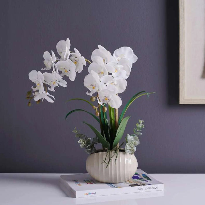 Artificial Orchid Flower With Ceramic Pot H44Cm -White
