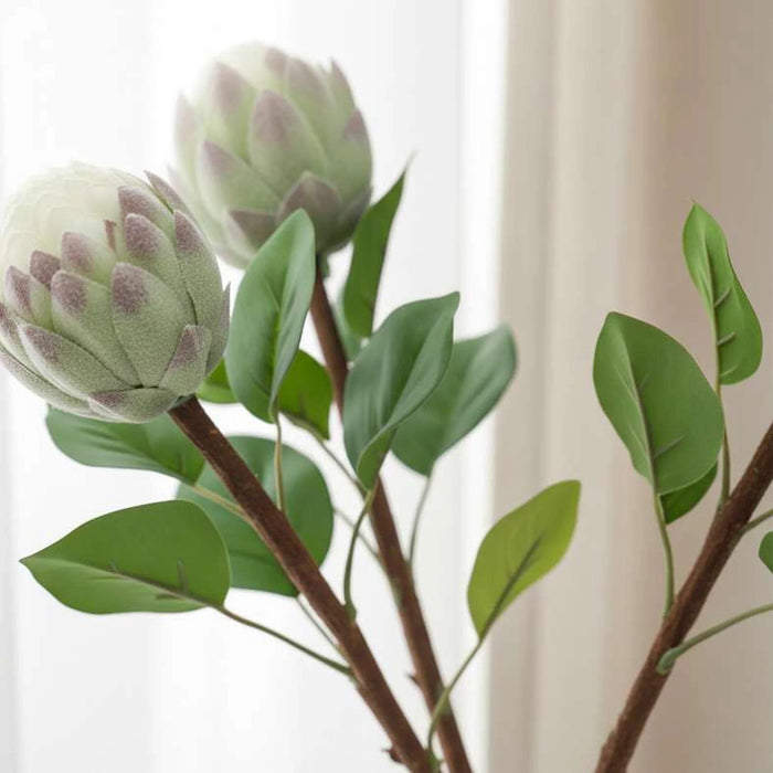 Artificial Protea Stem Flower H45Cm - White