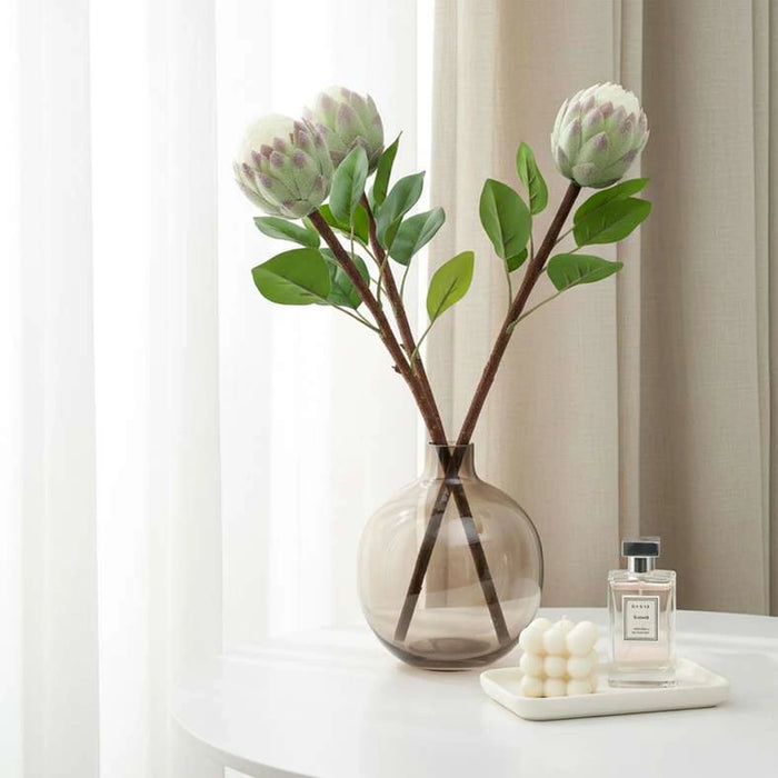 Artificial Protea Stem Flower H45Cm - White