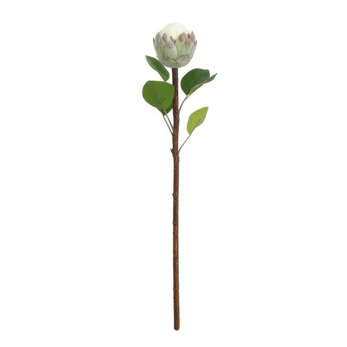 Artificial Protea Stem Flower H45Cm - White