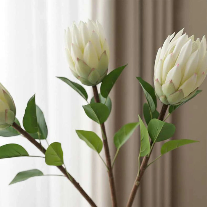 Artificial Protea Stem Flower H68Cm - White
