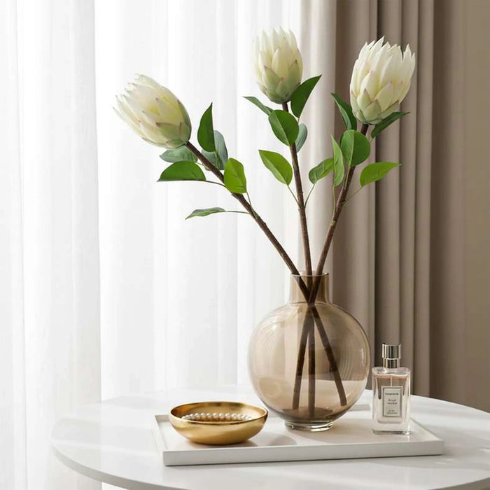 Artificial Protea Stem Flower H68Cm - White