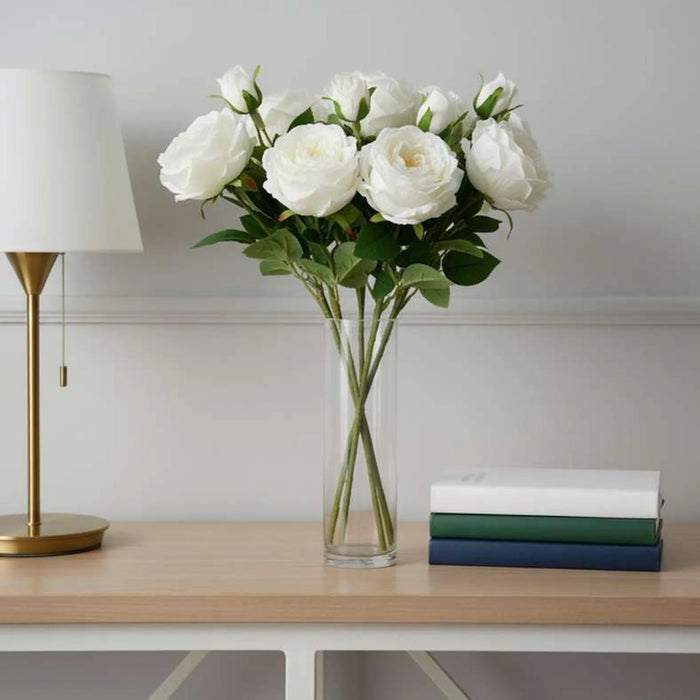 Artificial Real Touch  Rose Stem Flower H43Cm - White