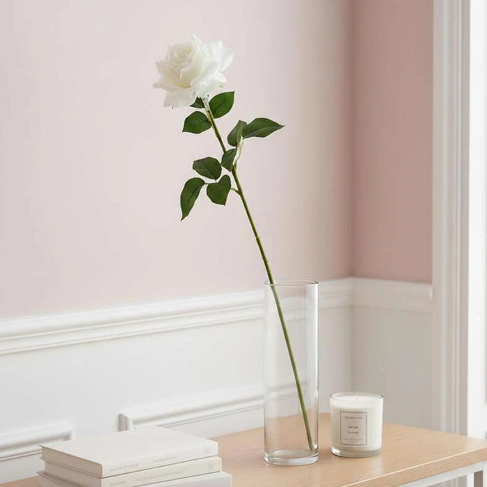Artificial Real Touch  Rose Stem Flower H63Cm - White