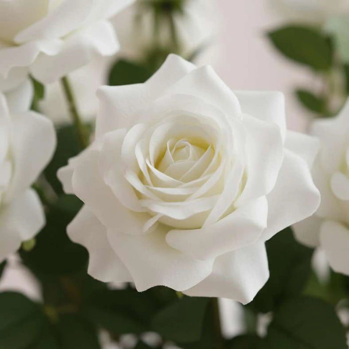 Artificial Real Touch  Rose Stem Flower H63Cm - White