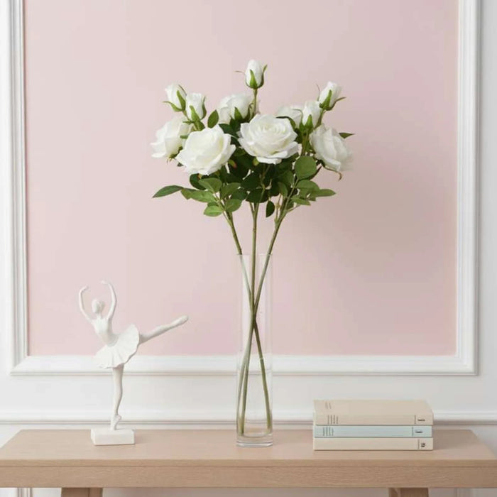Artificial Real Touch  Rose Stem Flower H71Cm - White