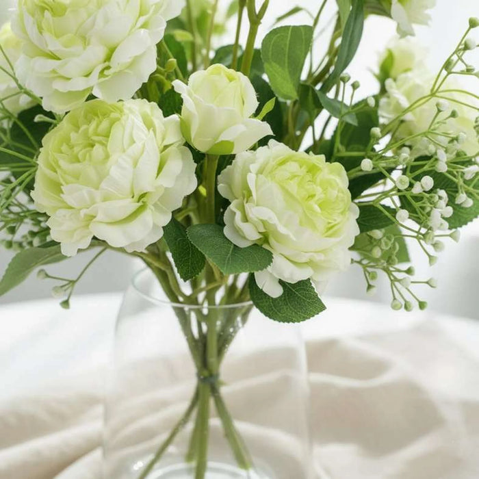 Artificial Rose Bouquet In Glass Vase H43Cm - Green