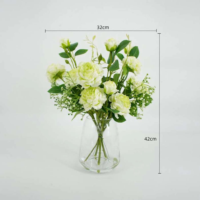 Artificial Rose Bouquet In Glass Vase H43Cm - Green