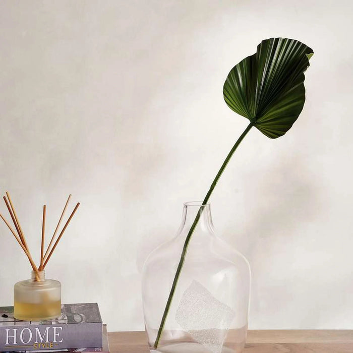 Artificial Ruffled Fan Palm Leaf  Stem H65 - Green