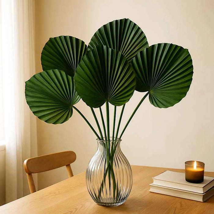 Artificial Ruffled Fan Palm Leaf  Stem H65 - Green