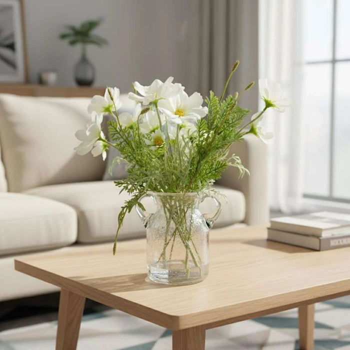 Artificial Wild Flower Flower In Glass Vase H38Cm - White