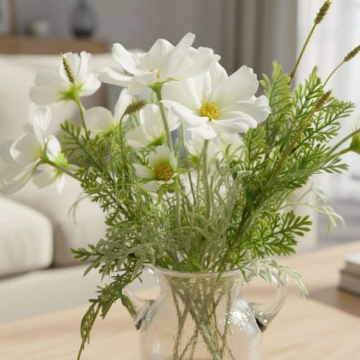 Artificial Wild Flower Flower In Glass Vase H38Cm - White