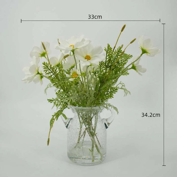 Artificial Wild Flower Flower In Glass Vase H38Cm - White
