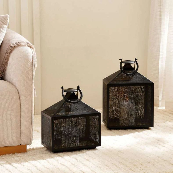 Asiya Metal Rectangle Etch Lantern 30X17X33.5Cm - Black