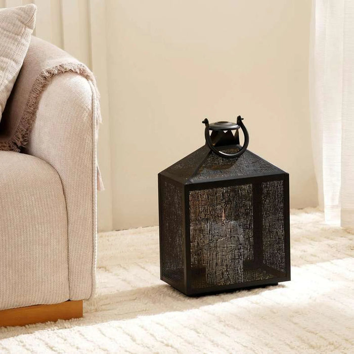 Asiya Metal Rectangle Etch Lantern 30X17X44Cm - Black