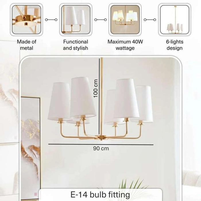Astra 6-Lights E-14 Pendant Lamp 90X100Cm - Gold Pan Home