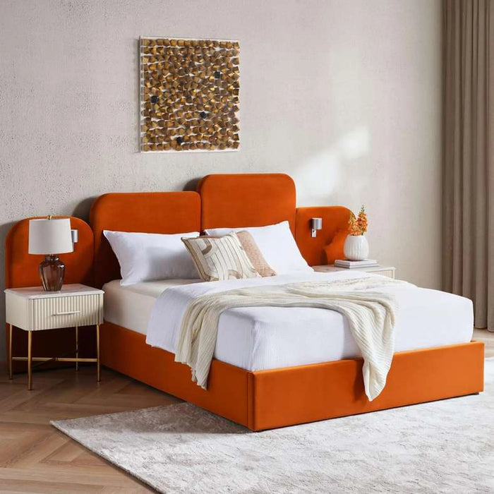 Atelie Queen Bed 160X200 Extended Headboard With Reading Lamp - Pumpkin Orange