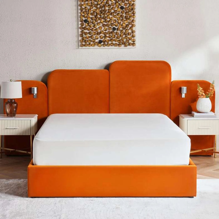 Atelie Queen Bed 160X200 Extended Headboard With Reading Lamp - Pumpkin Orange