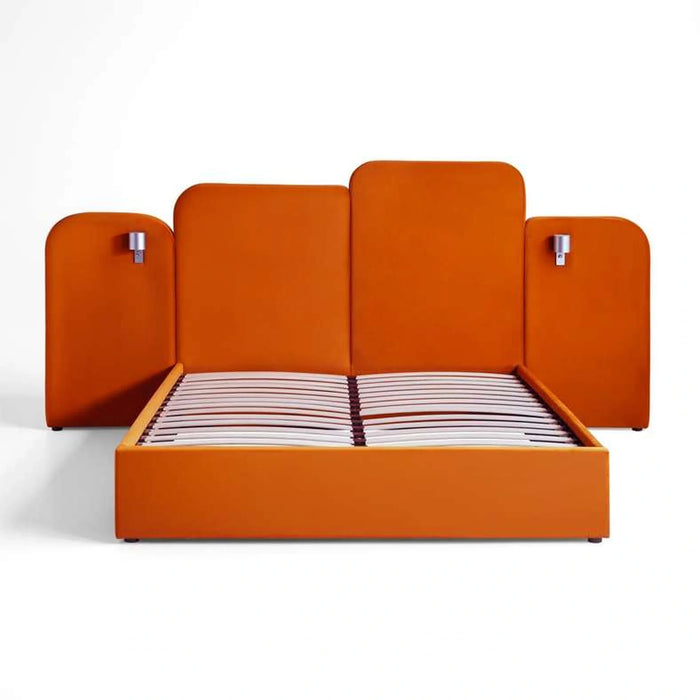 Atelie Queen Bed 160X200 Extended Headboard With Reading Lamp - Pumpkin Orange