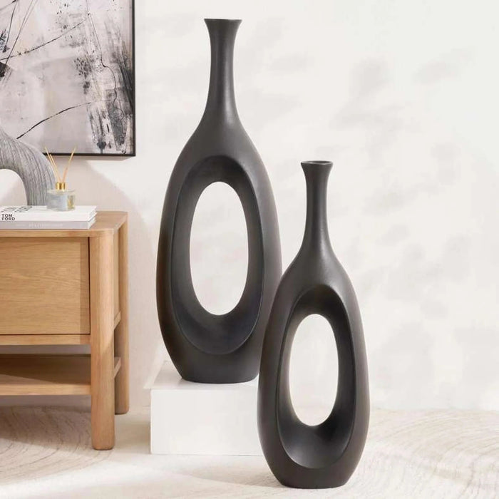 Athena Fibre Glass Hollow Vase 28X39X111Cm- Black Pan Home
