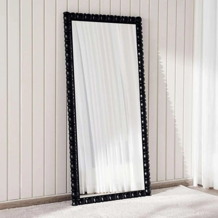 Athens Wooden Beaded Floor Mirror 91.5X5X183Cm- Black Pan Home