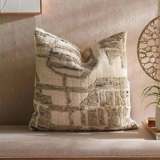 Atlas Wool Embroidered Down Alternative Filled Cushion 50X50Cm - Natural Pan Home