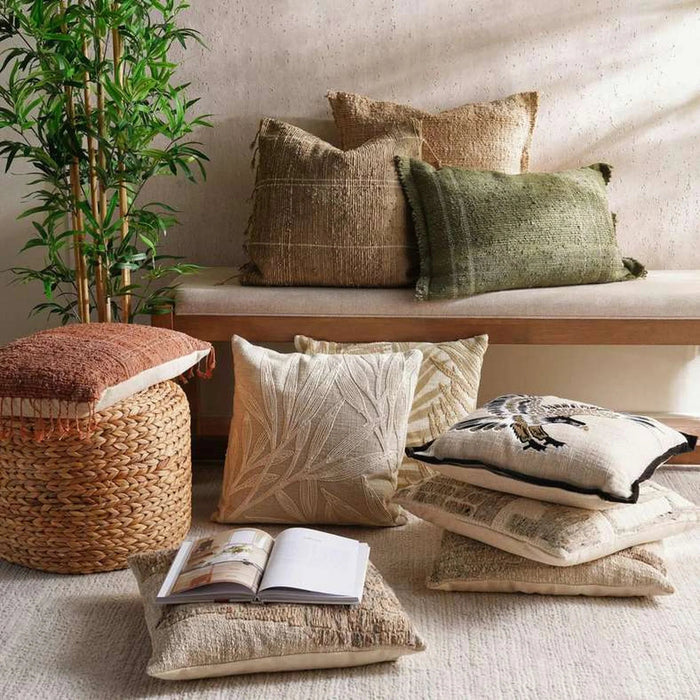 Atlas Wool Embroidered Down Alternative Filled Cushion 50X50Cm - Natural Pan Home