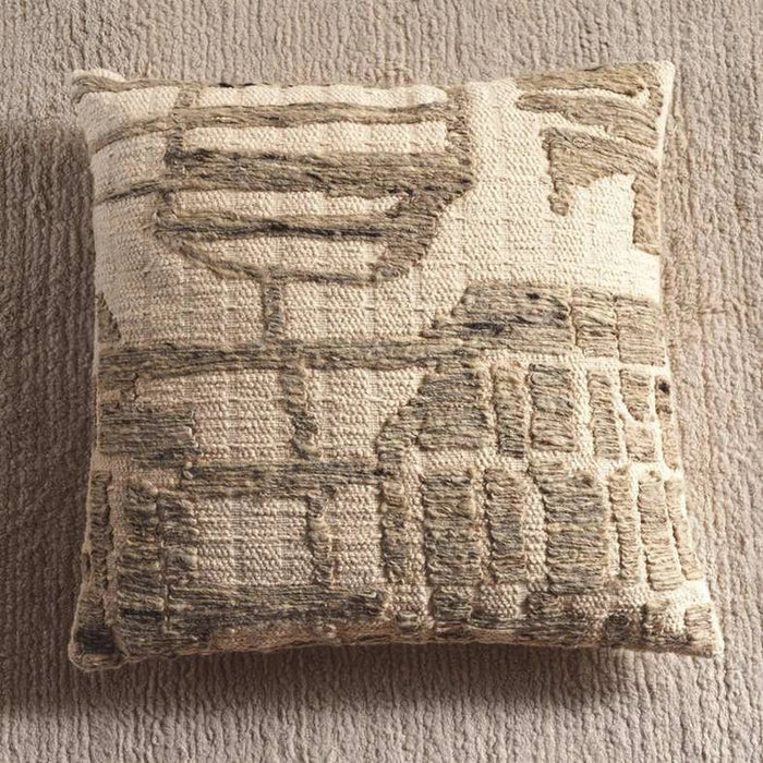 Atlas Wool Embroidered Down Alternative Filled Cushion 50X50Cm - Natural Pan Home