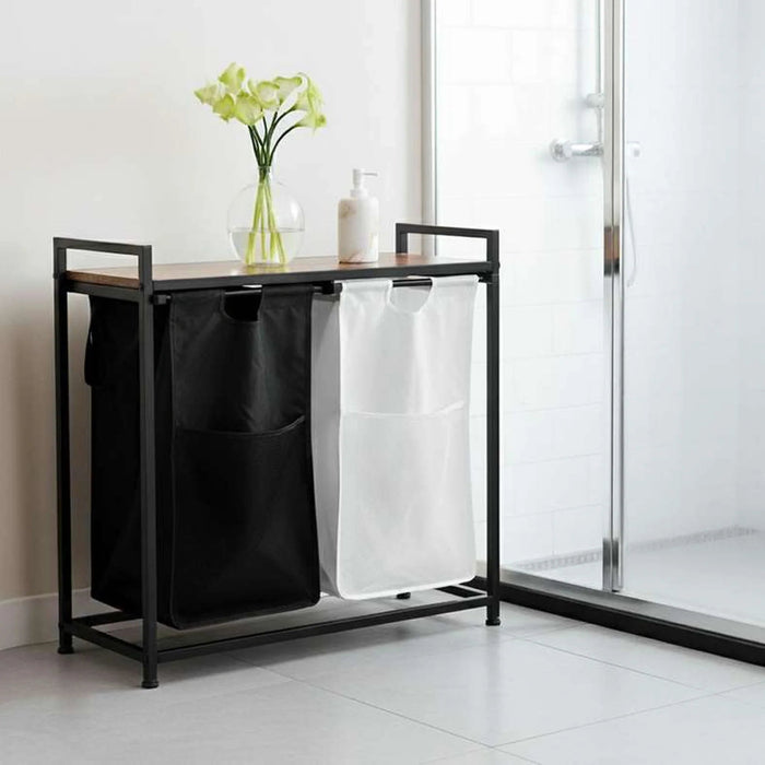 Atlee Metal Frame Laundry Hamper 75.5X33X73Cm - Black/White Pan Home