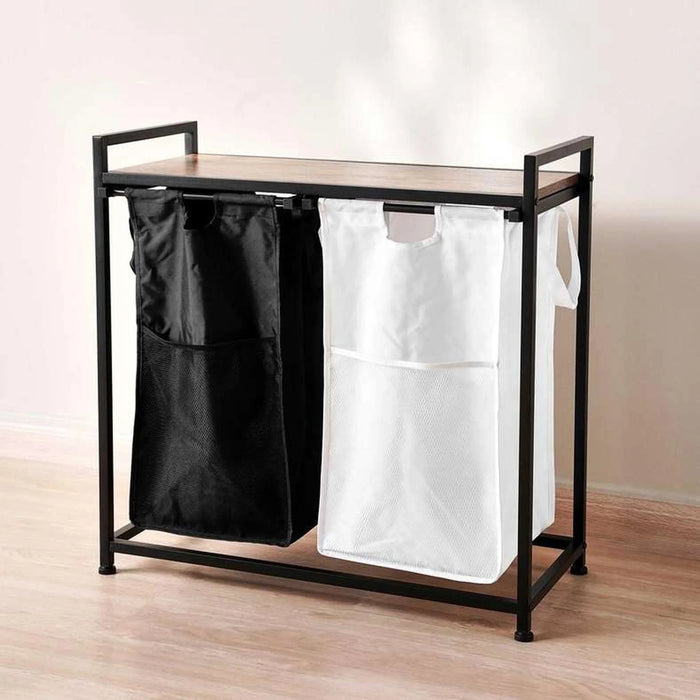 Atlee Metal Frame Laundry Hamper 75.5X33X73Cm - Black/White Pan Home