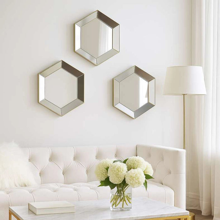 Auora 3-Piece Decorative Mirrors Dia25Cm - Gold Pan Home
